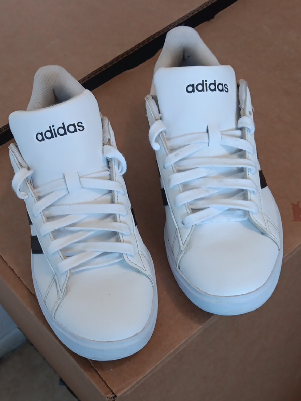 adidas White Sneakers with Black Side Stripes